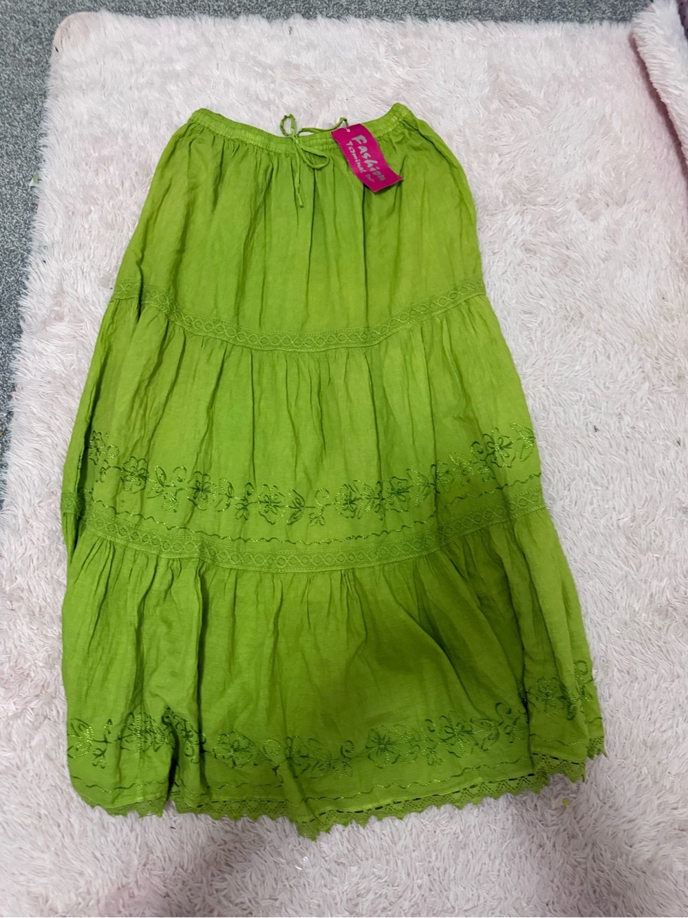 Boho Tiered Maxi Skirt in Bright Green - Women